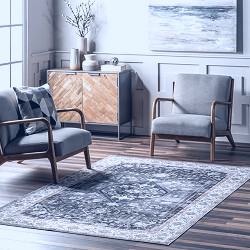 Rain Haven Zella Washable Vintage Charcoal Rug